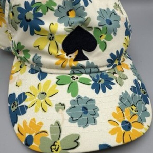 NWT Kate Spade Floral Printed Cap Hat Cream Yellow Blue Green Spade Logo - Picture 4 of 11